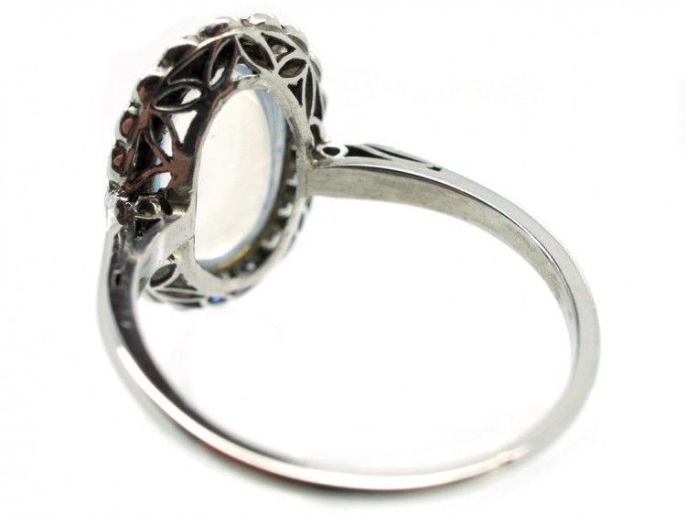 Edwardian Platinum, Moonstone & Diamond Oval Cluster Ring