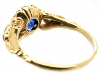 Edwardian 18ct Gold Sapphire & Diamond Cluster Ring with Diamond Shoulders