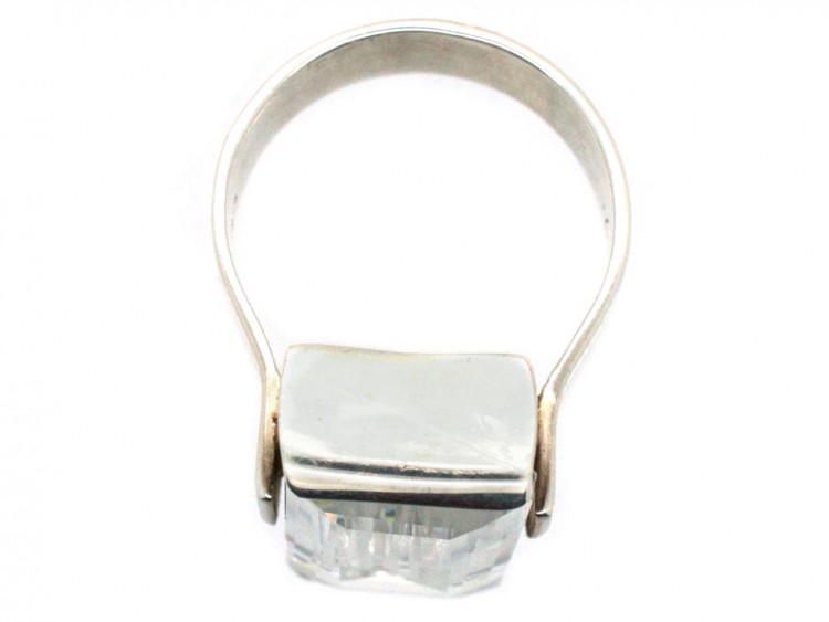 Large Rectangular Rock Crystal Silver Ring