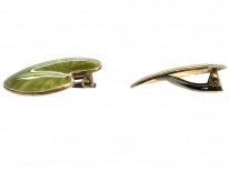 Silver Gilt Green Enamel Lily Pad Earrings by Finn Jensen