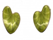 Silver Gilt Green Enamel Lily Pad Earrings by Finn Jensen