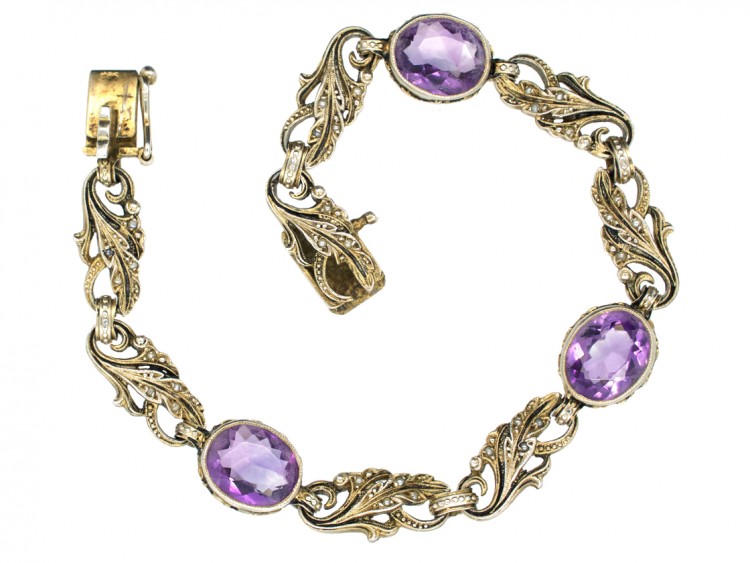 Edwardian Silver, Amethyst & Pearl Bracelet