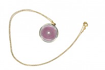 Edwardian 15ct Gold Pink & White Enamel Round Pendant on Chain in Original Case