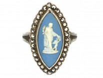 Silver & Marcasite Marquise Shaped Wedgwood Ring