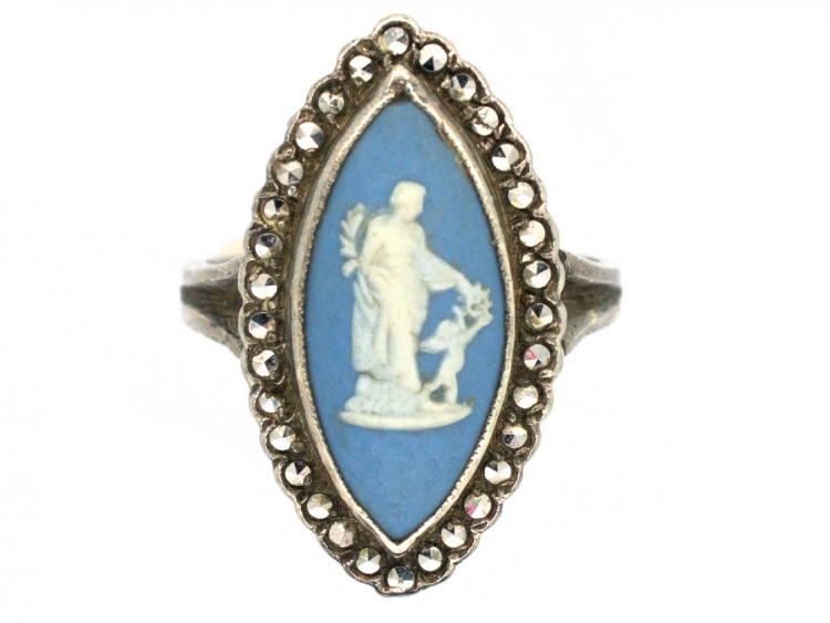 Silver & Marcasite Marquise Shaped Wedgwood Ring