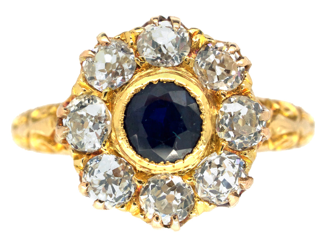 Edwardian 18ct Gold Diamond & Sapphire Cluster Ring (108/O) | The ...