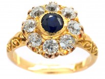 Edwardian 18ct Gold Diamond & Sapphire Cluster Ring