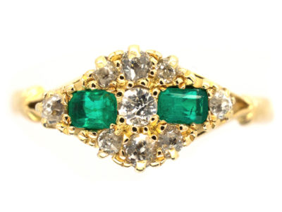 Edwardian 18ct Gold Emerald & Diamond Ring