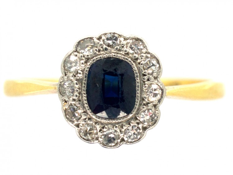 Edwardian 18ct & Platinum, Sapphire & Diamond Oval Cluster Ring