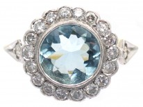 Edwardian 18ct Gold & Platinum, Diamond & Aquamarine Cluster Ring