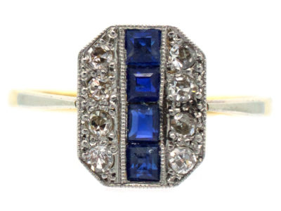 18ct Gold & Platinum Art Deco Sapphire & Diamond Octagonal Ring