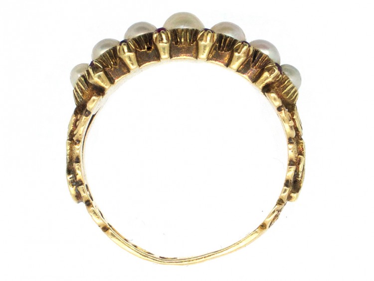 Georgian 18ct Gold Natural Split Pearls & Rubies Ring