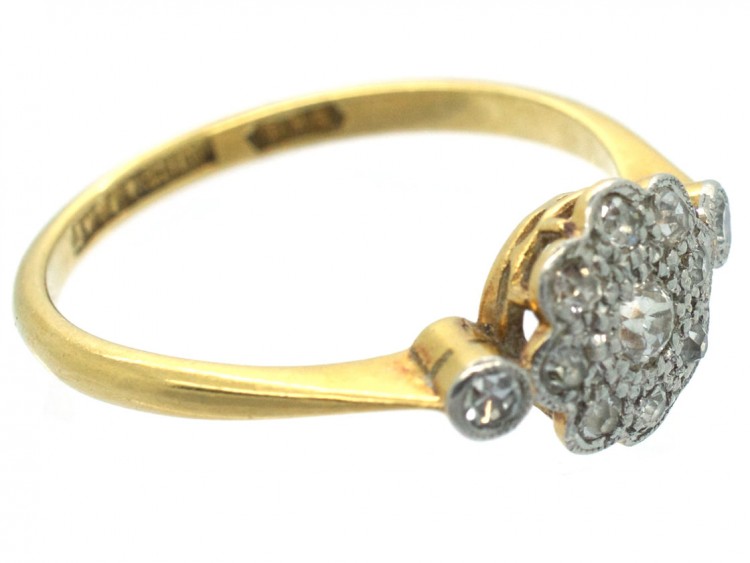18ct Gold & Platinum Edwardian Diamond Cluster Ring with Diamond Shoulders