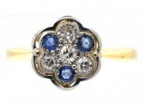 Art Deco 18ct, Platinum, Sapphire & Diamond Cluster Ring