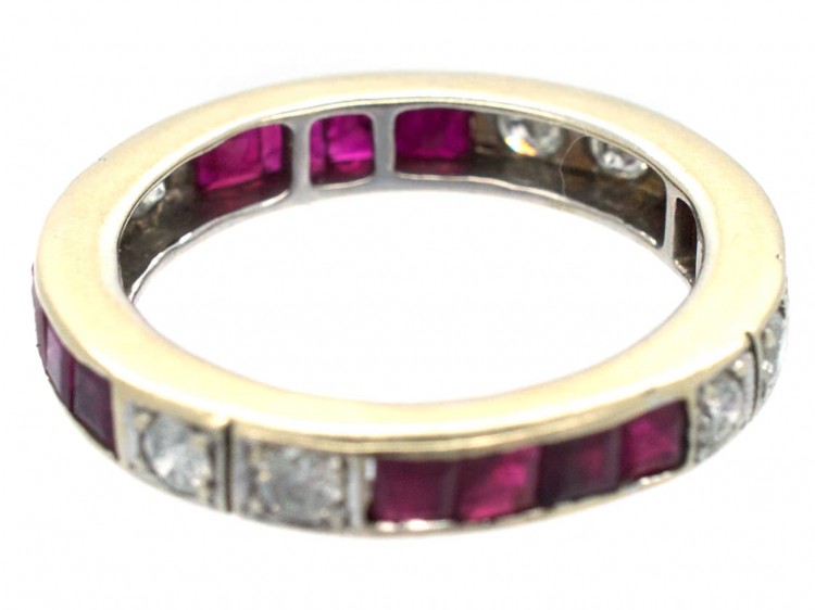 Art Deco 18ct White Gold , Diamond & Ruby Eternity Ring