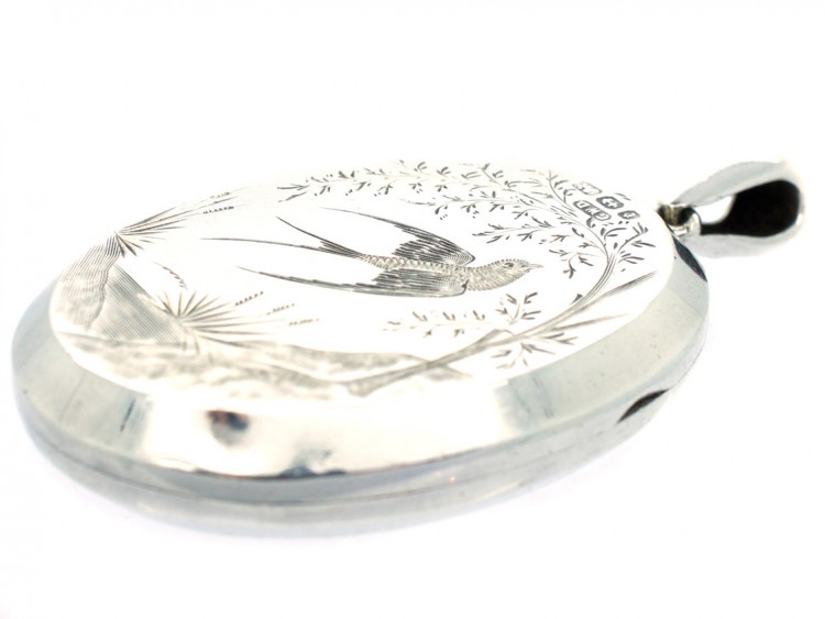 Victorian Silver Locket with Swallow Motif