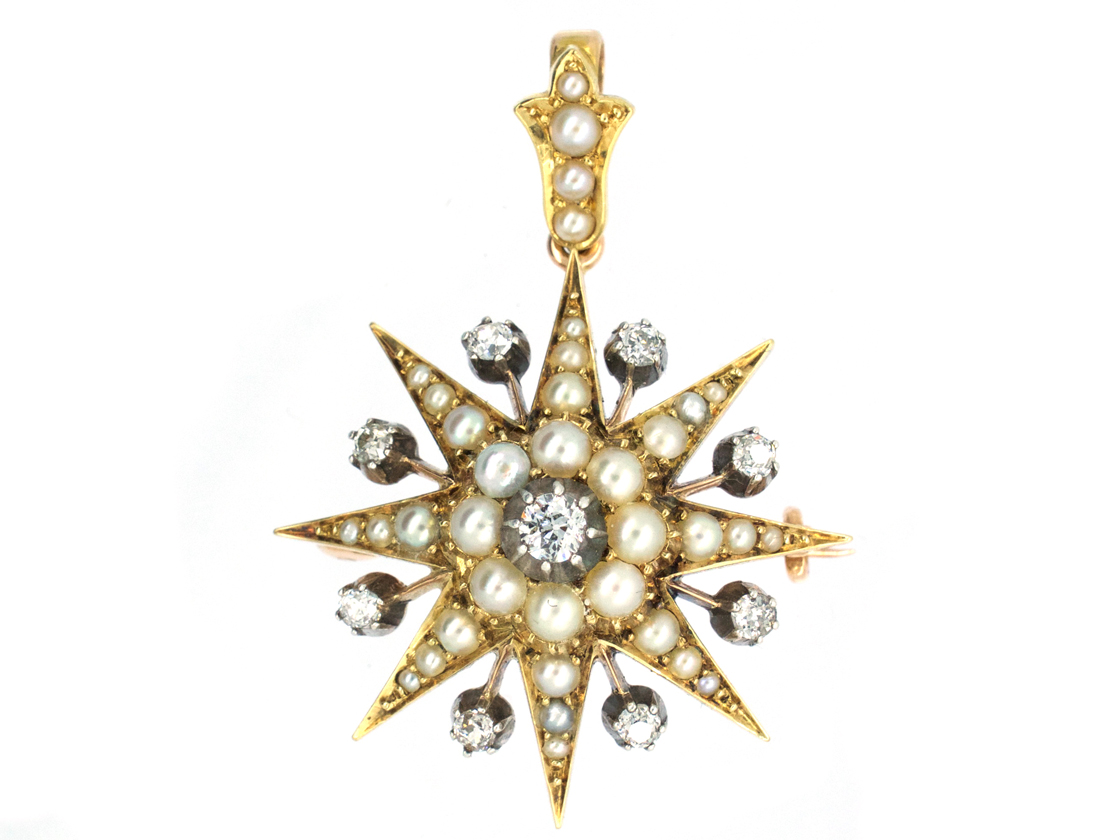 Victorian Diamond & Natural Split Pearl Star Brooch & Pendant (477G ...