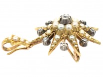 Victorian Diamond & Natural Split Pearl Star Brooch & Pendant
