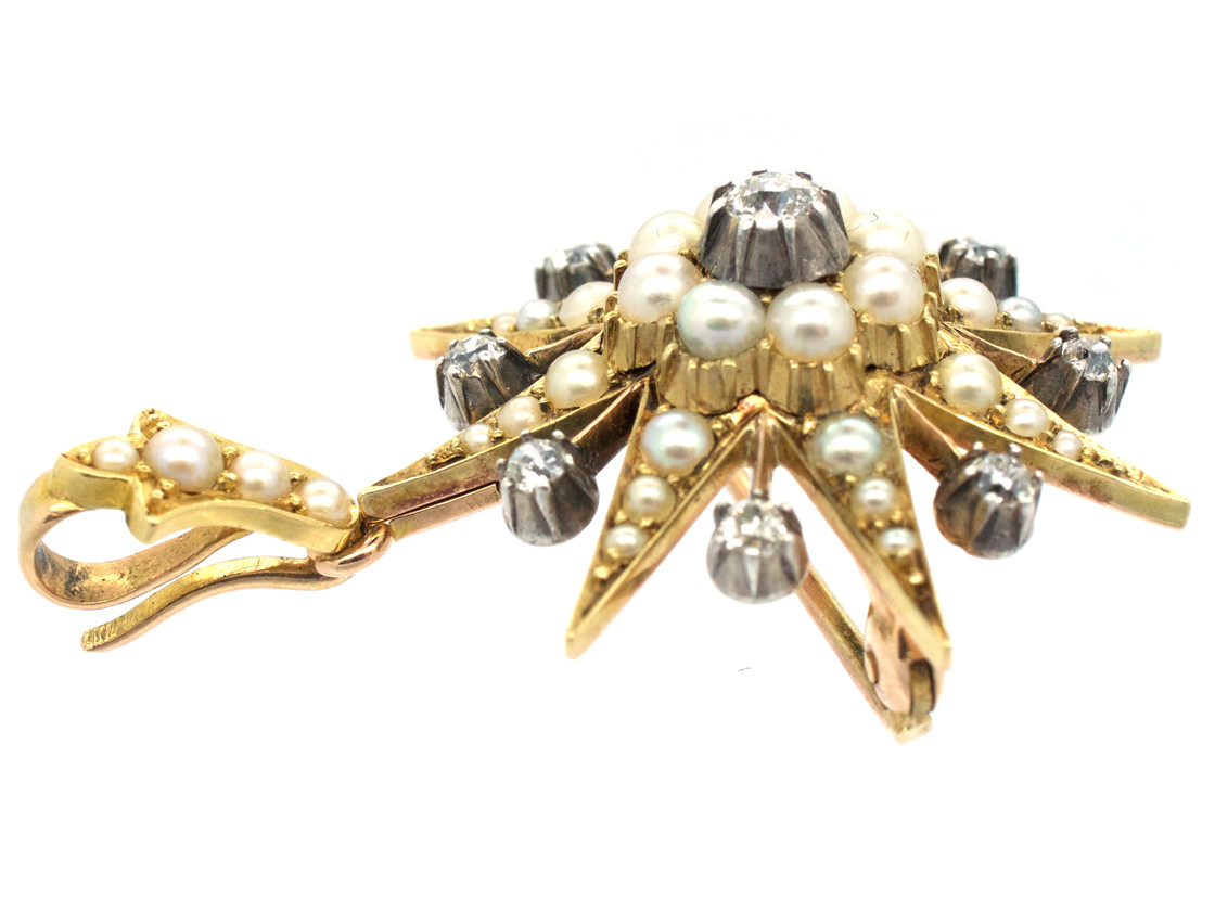 Victorian Diamond & Natural Split Pearl Star Brooch & Pendant (477G ...