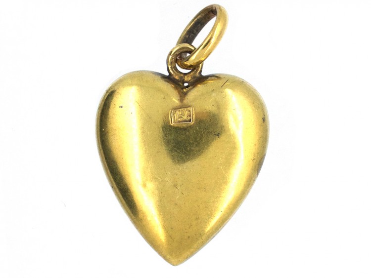 Edwardian 15ct Gold & Enamel Forget Me Not Heart Pendant