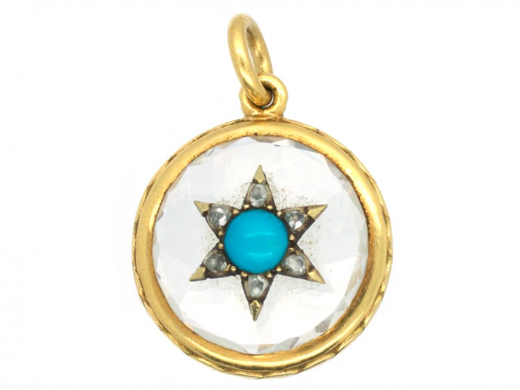 Victorian 18ct Gold Diamond, Turquoise & Rock Crystal Locket