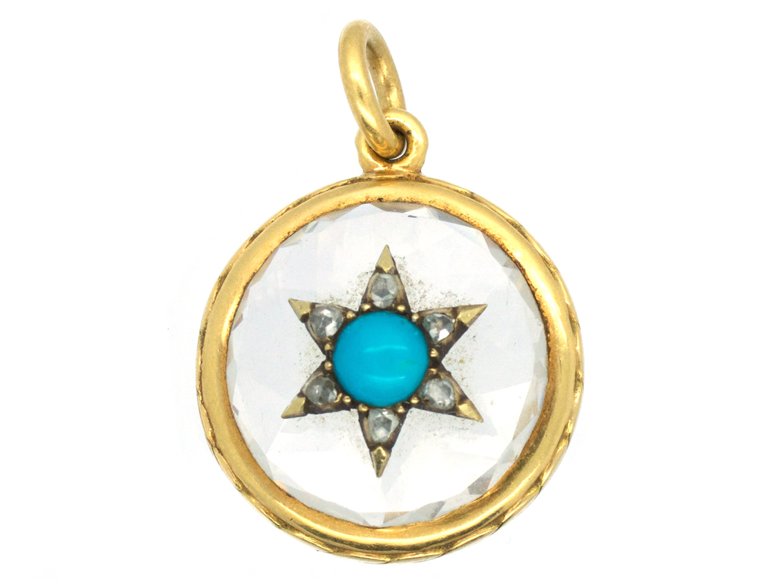 Victorian 18ct Gold Diamond, Turquoise & Rock Crystal Locket (520G ...