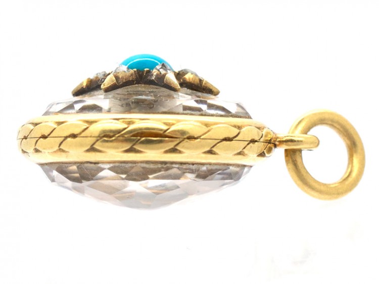 Victorian 18ct Gold Diamond, Turquoise & Rock Crystal Locket