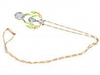 Art Nouveau 15ct Gold, Enamel & Aquamarine Pendant on Chain