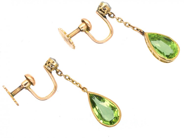 Edwardian Peridot & Diamond Drop Earrings