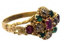 Regency 15ct Gold Emerald, Ruby & Topaz Cluster Ring
