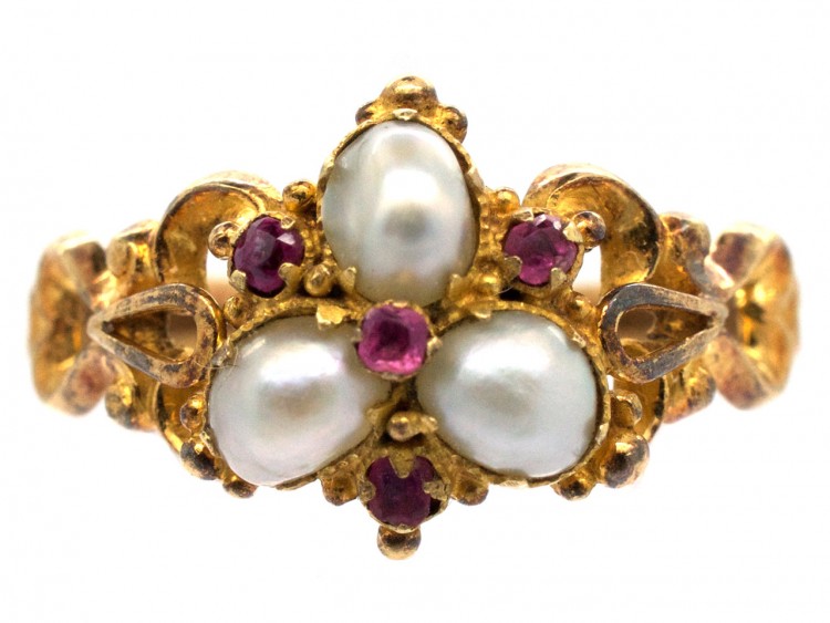 Regency Ruby & Natural Pearl 15ct Gold Ring