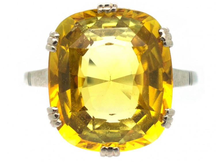 Art Deco Yellow Sapphire & White Gold Ring