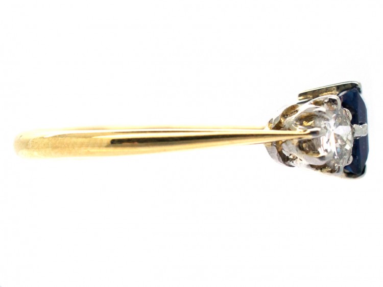 18ct Gold & Platinum Art Deco Sapphire & Diamond Three Stone Ring