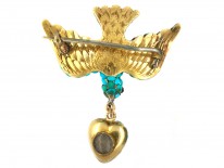 Georgian 18ct Gold & Turquoise Dove of Peace Brooch with Heart Drop
