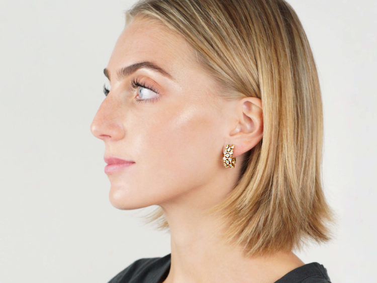 High Carat Gold Diamond Hoop Clip On Earrings
