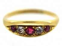 Edwardian 18ct Gold Five Stone Ruby & Diamond Ring