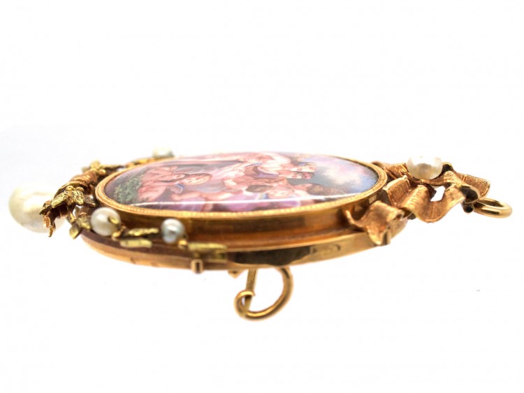 French 18ct Gold Enamelled Pendant Brooch After Boucher