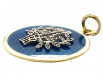 Edwardian Basket of Flowers 15ct Gold, Diamond & Enamel Round Pendant