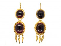 Victorian 18ct Gold & Cabochon Garnet Drop Earrings
