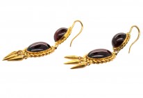 Victorian 18ct Gold & Cabochon Garnet Drop Earrings