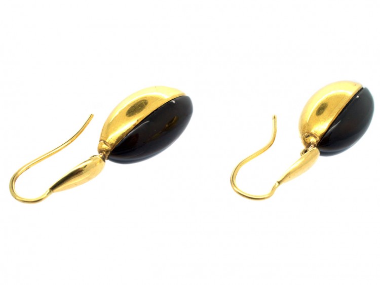 Victorian 18ct Gold & Banded Onyx Drop Earrings