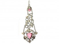 Arts & Crafts Silver Pendant set with Rock Crystal & Pink Tourmalines