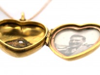 Victorian 15ct Gold Heart Locket Set With a Diamond on 9ct Gold Chain