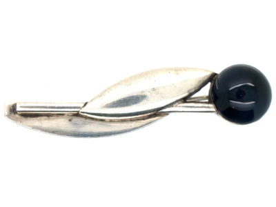 Theodor Fahrner Silver & Onyx Flower Brooch