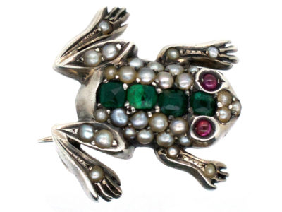 Silver & Gem Set Frog Brooch