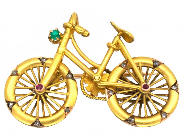 Austrian 14ct Gold & Gem Set Bicycle Brooch