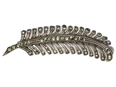 Art Deco Silver & Marcasite Feather Brooch