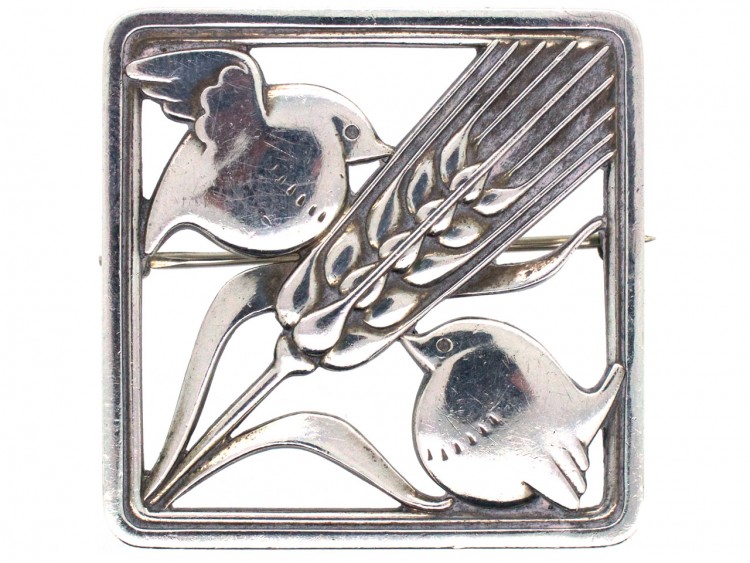 Georg Jensen Silver Square Bird Design Brooch