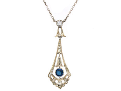 Art Deco Silver & Paste Pendant on Silver Chain