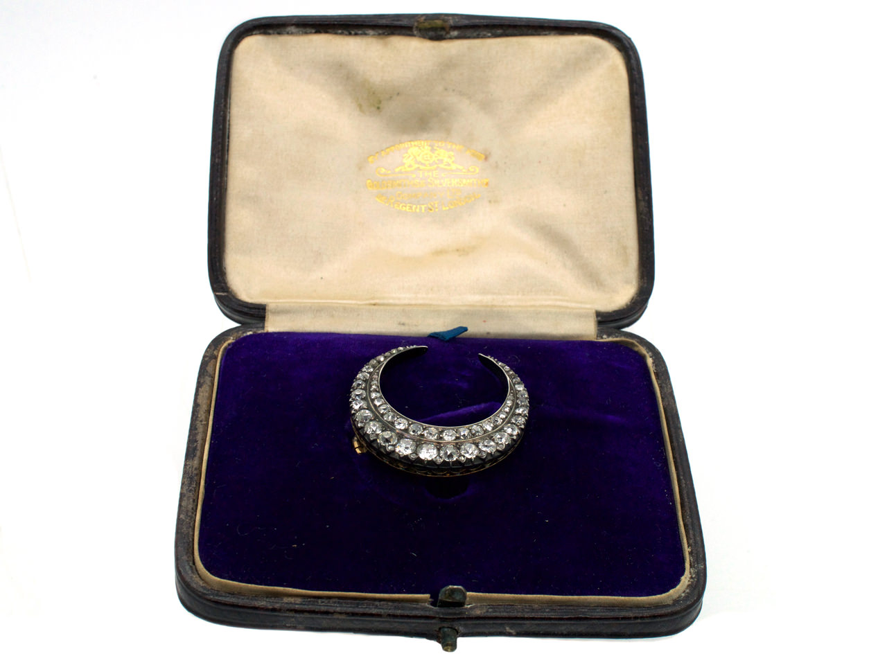 Victorian Diamond Crescent Moon Brooch in Original Case (604G) | The ...